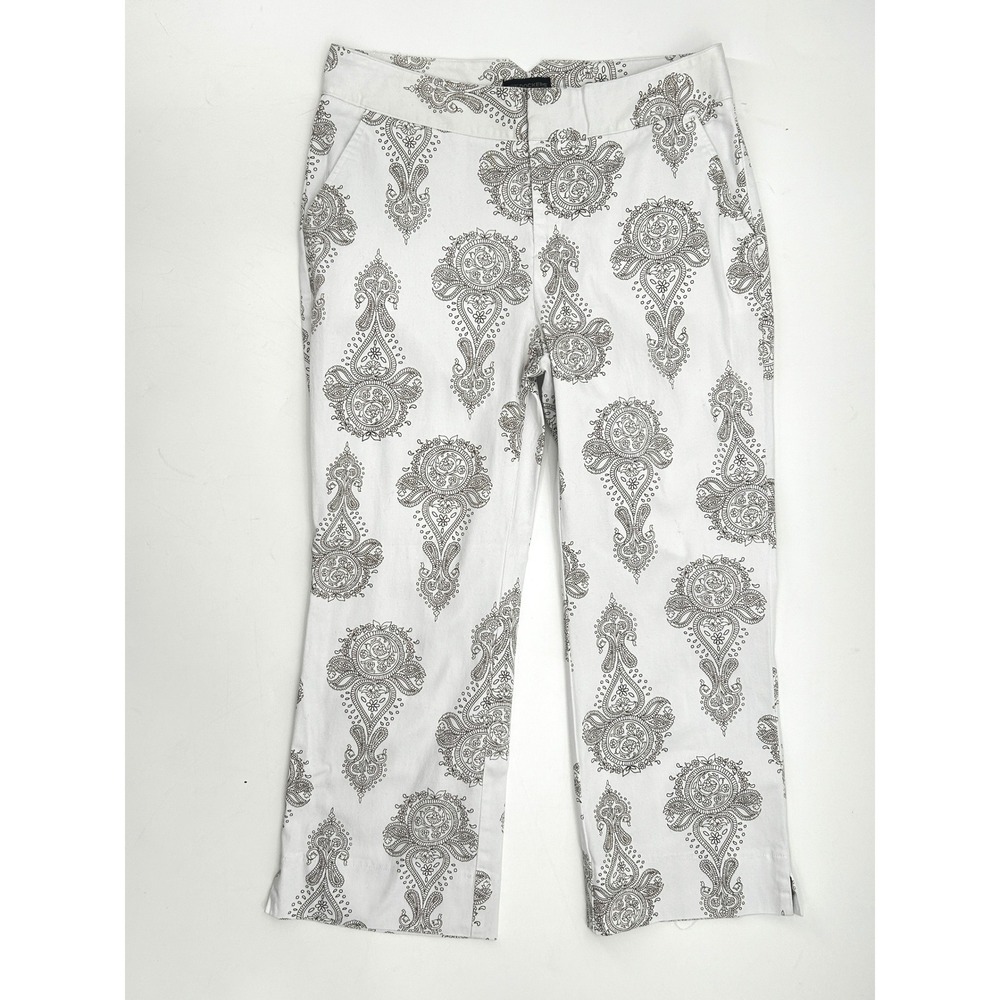 Dockers Stretch Paisley Print Cropped Pants Size 10 White Career quiet luxury - Picture 2 of 7